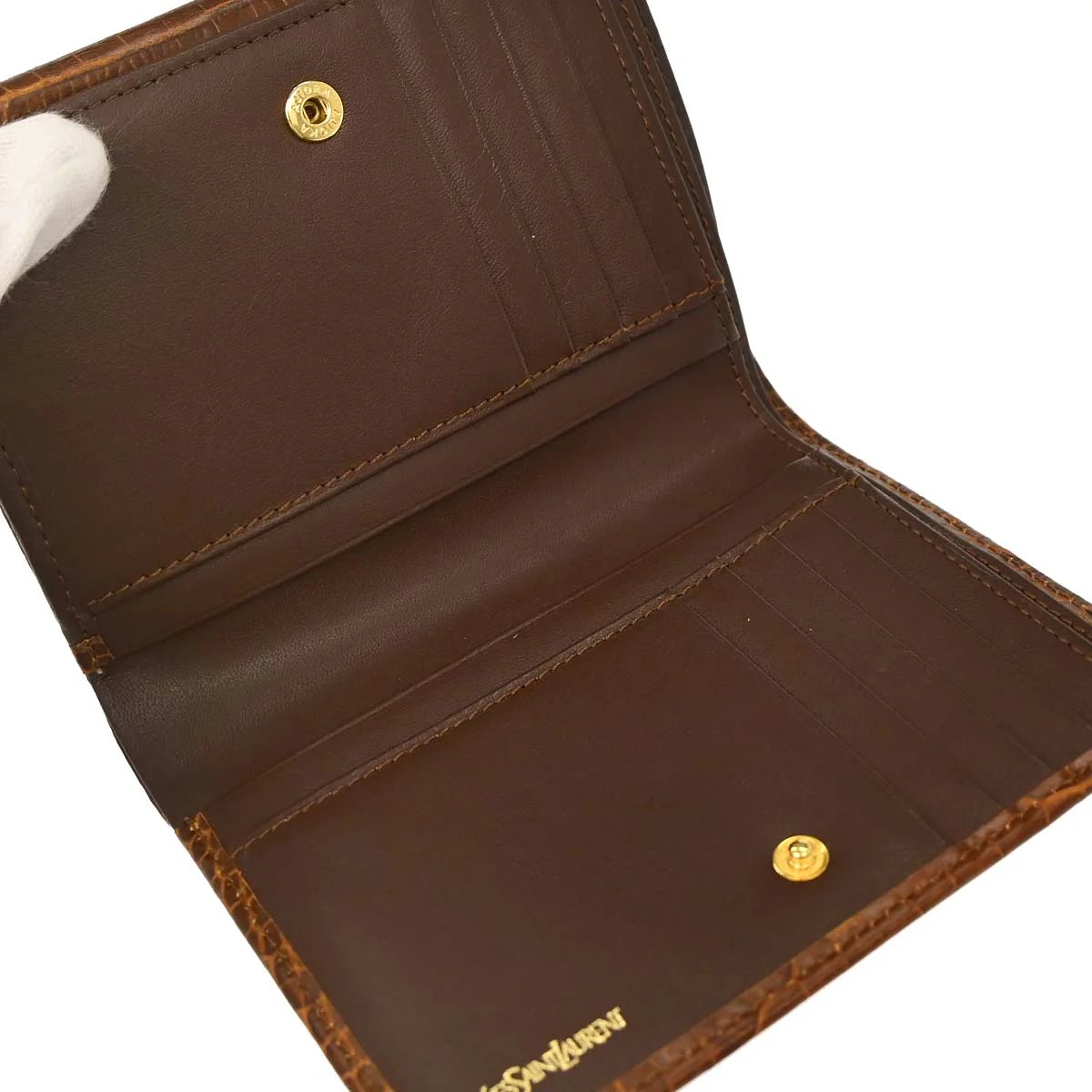 Yves Saint Laurent Brown Embossed Leather Wallet - Image 11