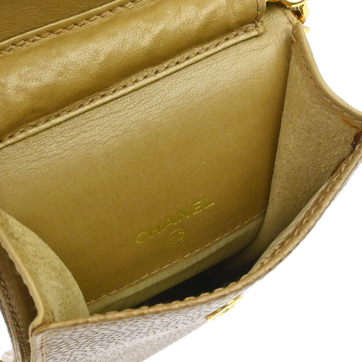Chanel 1996-1997 Beige Caviar Skin Chain Shoulder Bag Pochette Phone Case - Image 14