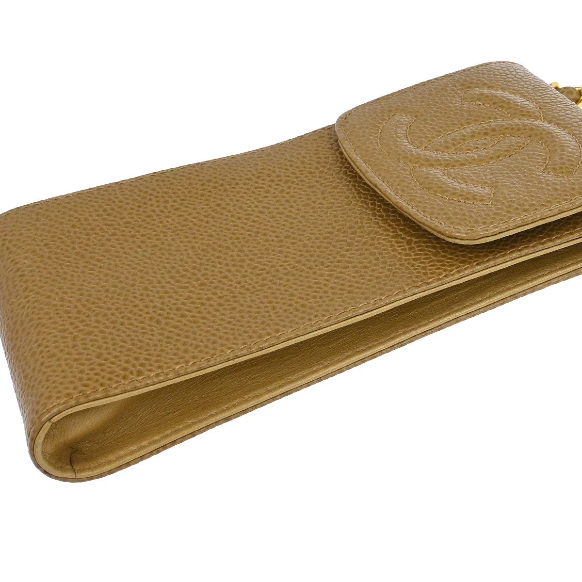 Chanel 1996-1997 Beige Caviar Skin Chain Shoulder Bag Pochette Phone Case - Image 3