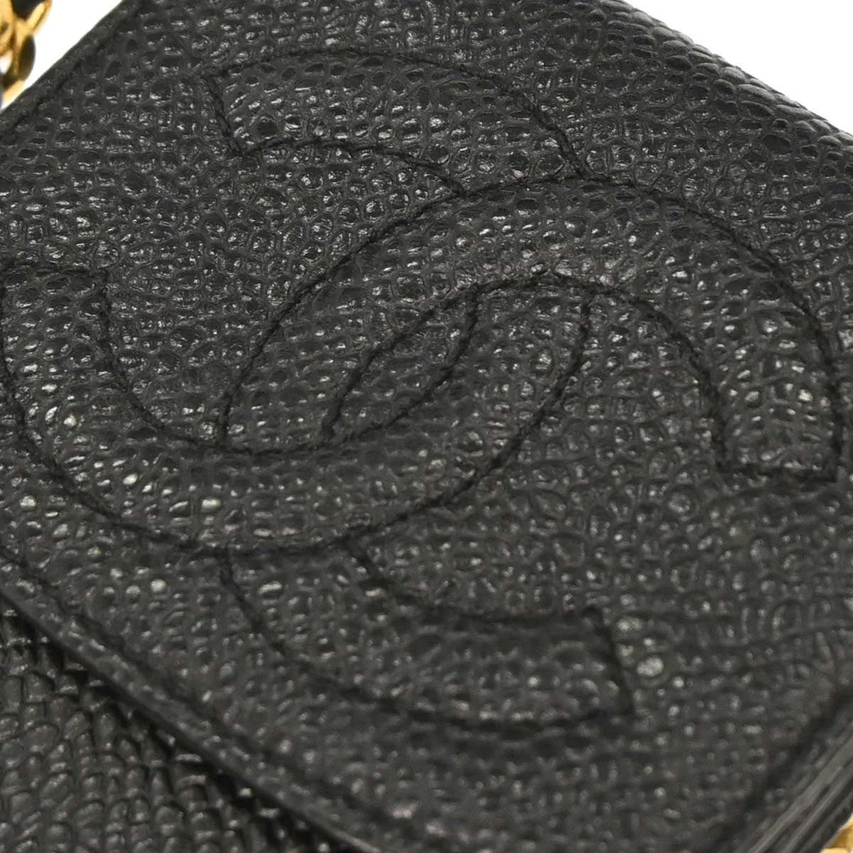 Chanel Black Caviar Skin Chain Shoulder Bag Pochette Phone Case - Image 8