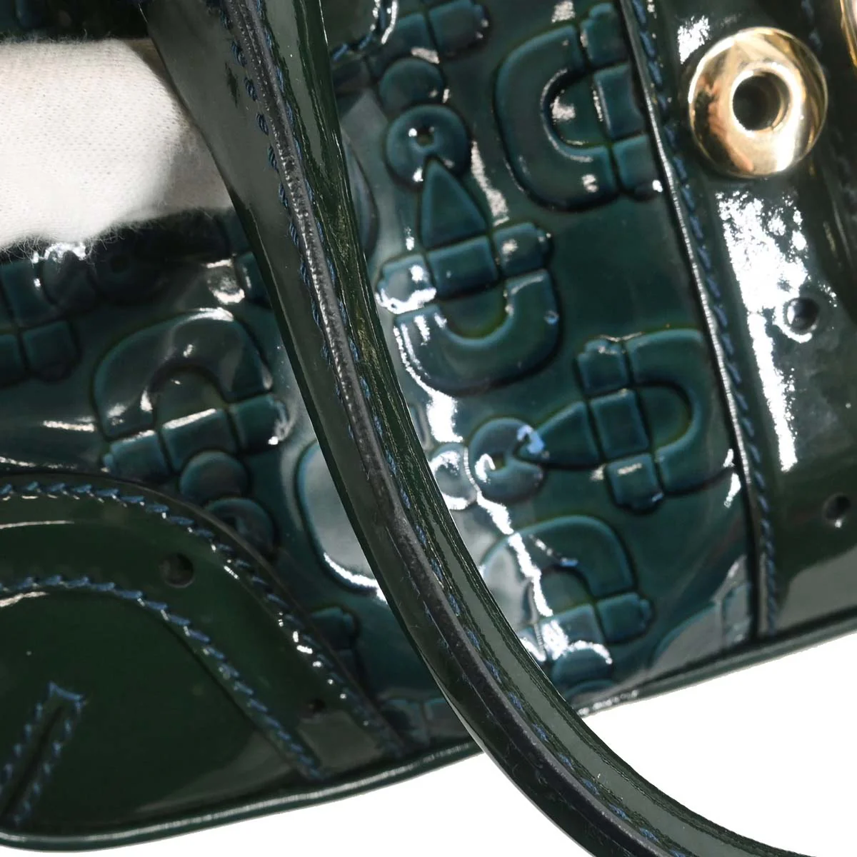 Gucci Green PVC Horsebit Pattern Handbag - Image 11