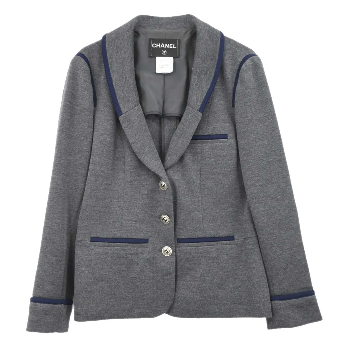 Chanel 2010 Single Breasted Jacket Gray #44