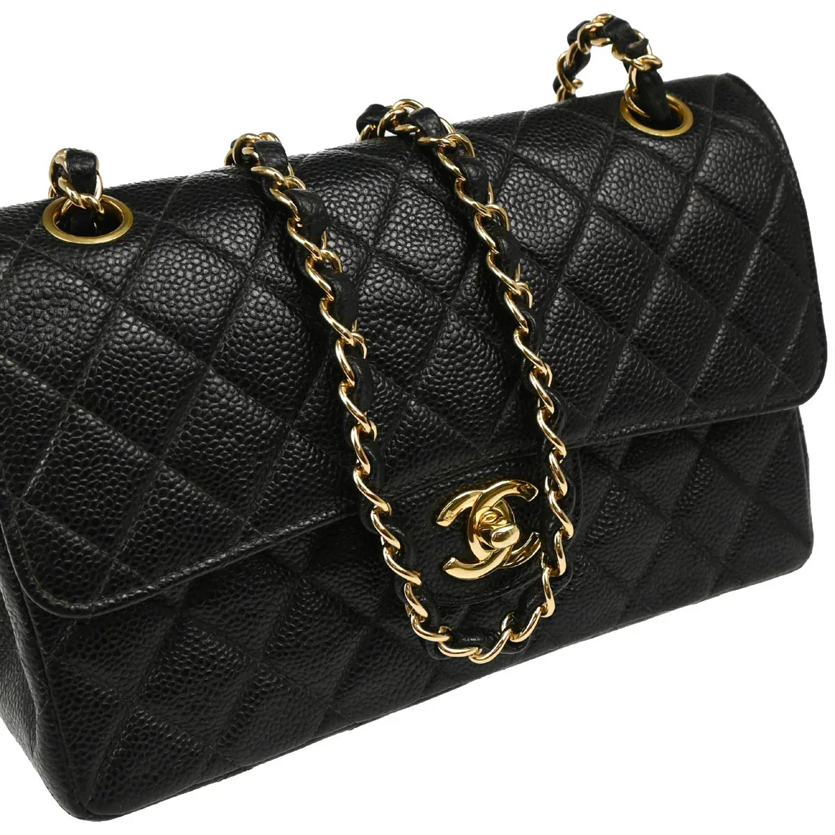 Chanel 2001-2003 Black Caviar Small Classic Double Flap Shoulder Bag - Image 3
