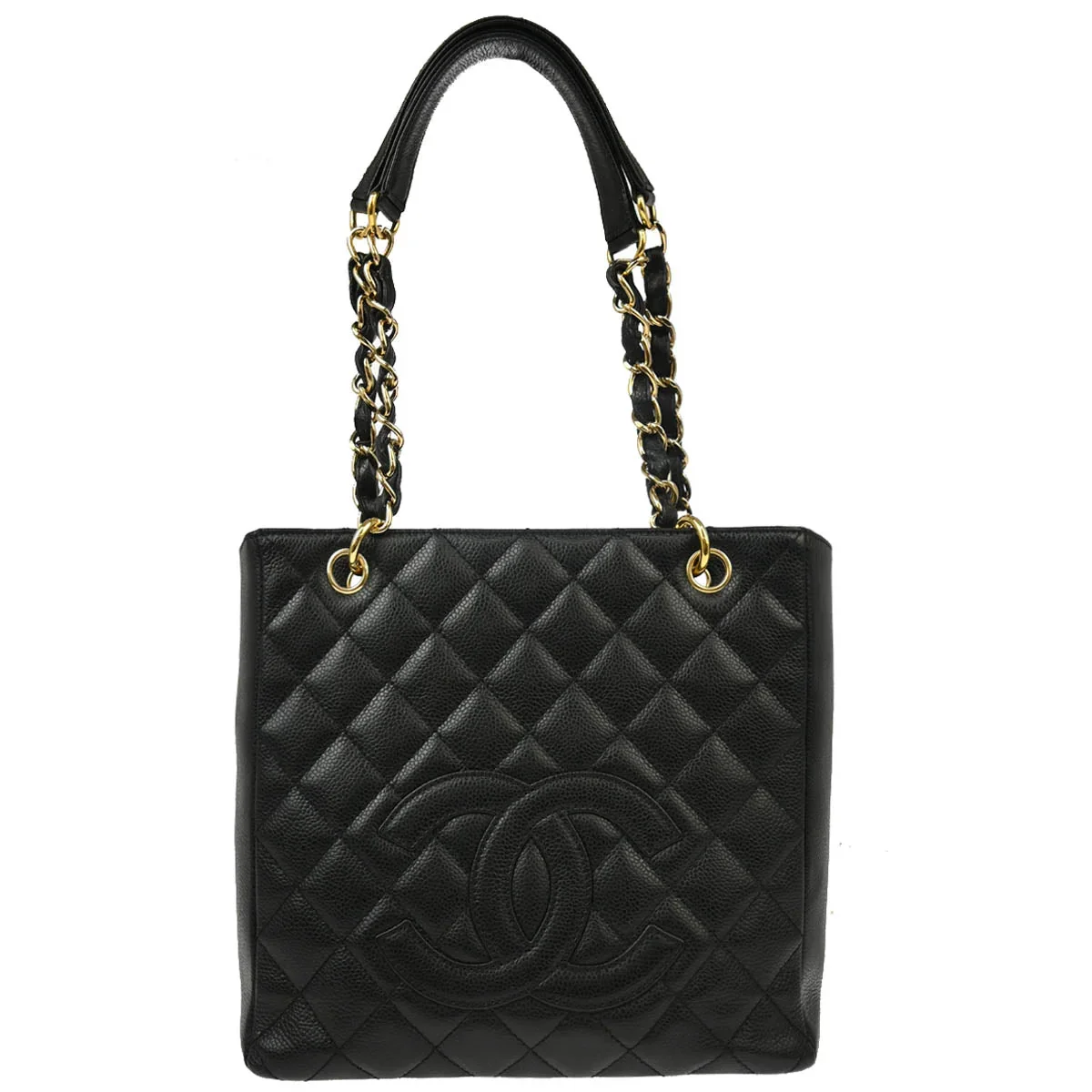 Chanel 2006-2008 Black Caviar Petite Shopping Tote PST Chain Handbag