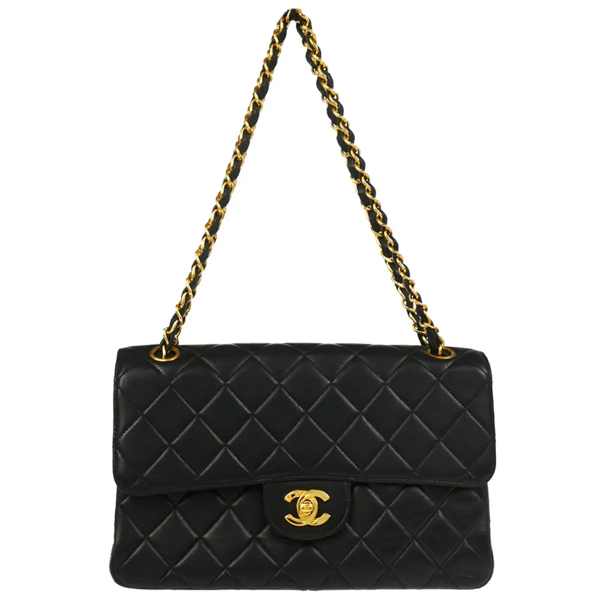 Chanel 1994-1996 Black Lambskin Double Sided Classic Flap Shoulder Bag