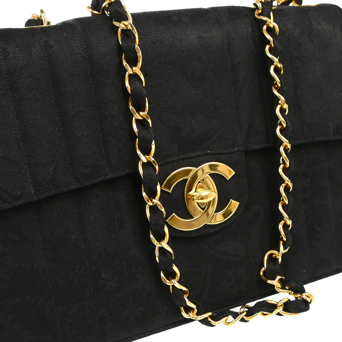 Chanel 1991-1994 Black Cotton Jumbo Mademoiselle Classic Flap Bag - Image 3
