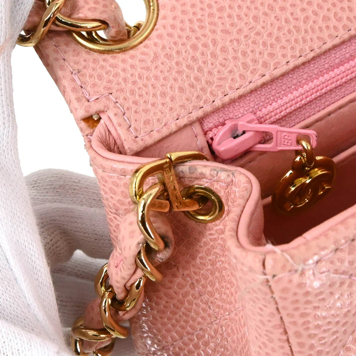 Chanel 2003-2004 Pink Caviar Mini Classic Square Flap Bag - Image 8