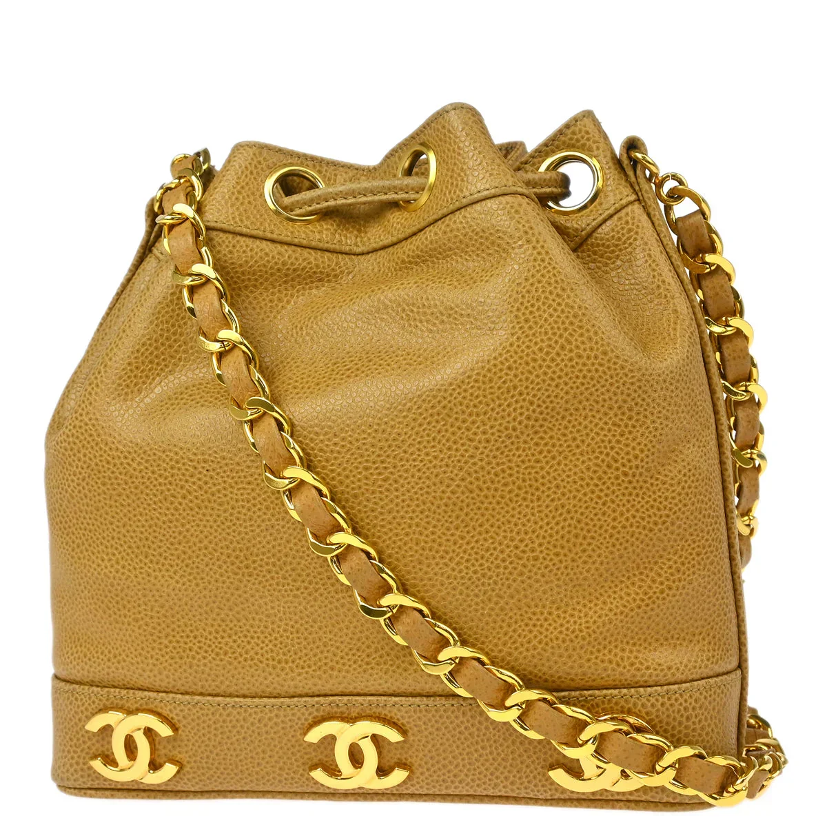 Chanel 1991-1994 Beige Caviar Triple CC Drawstring Shoulder Bag - Image 2