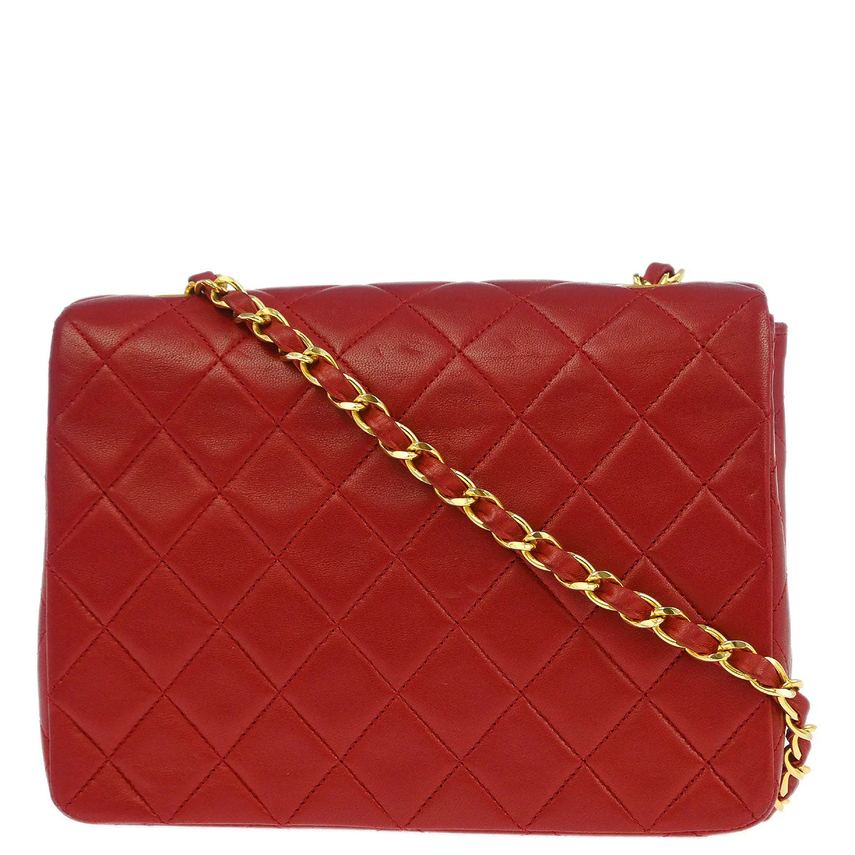 Chanel 1989-1991 Red Lambskin Classic Square Flap Shoulder Bag - Image 2