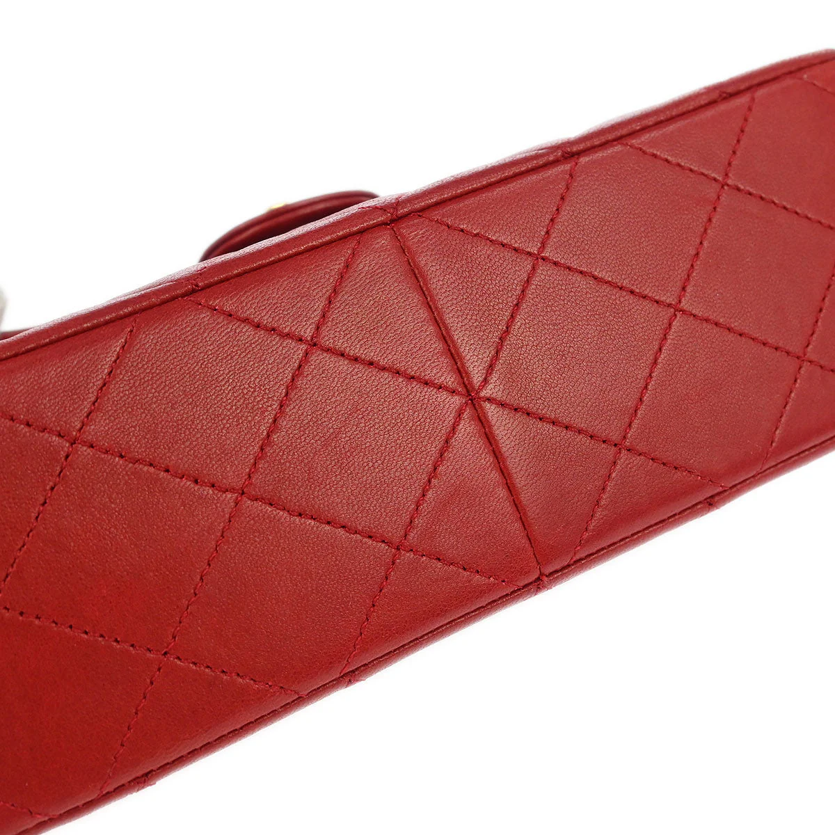 Chanel 1989-1991 Red Lambskin Classic Square Flap Shoulder Bag - Image 3