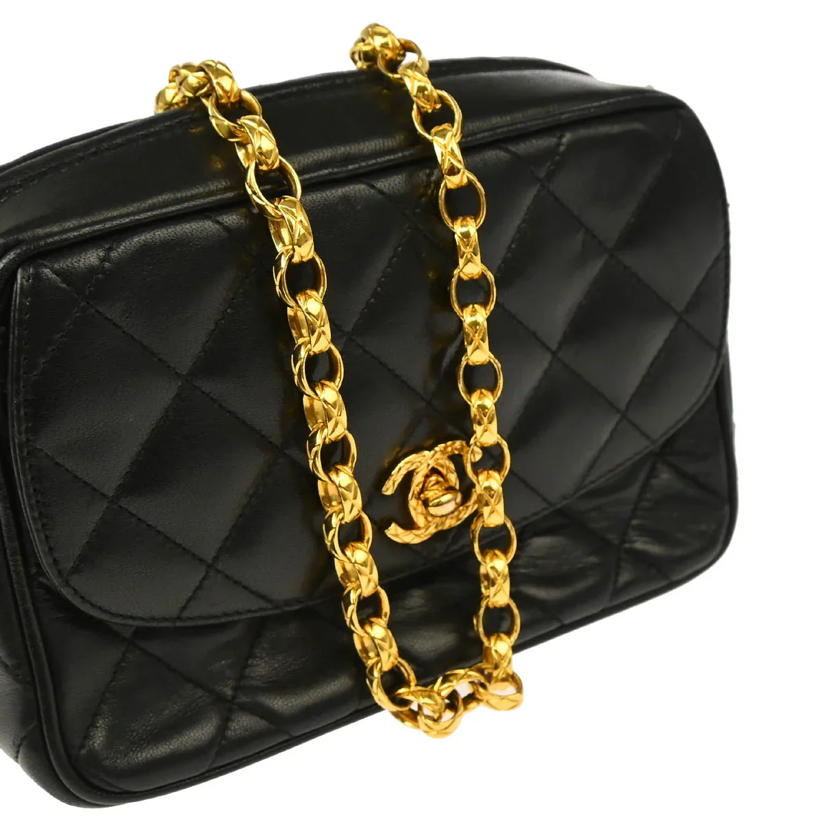 Chanel 1991-1994 Black Lambskin Camera Bag Mini - Image 3