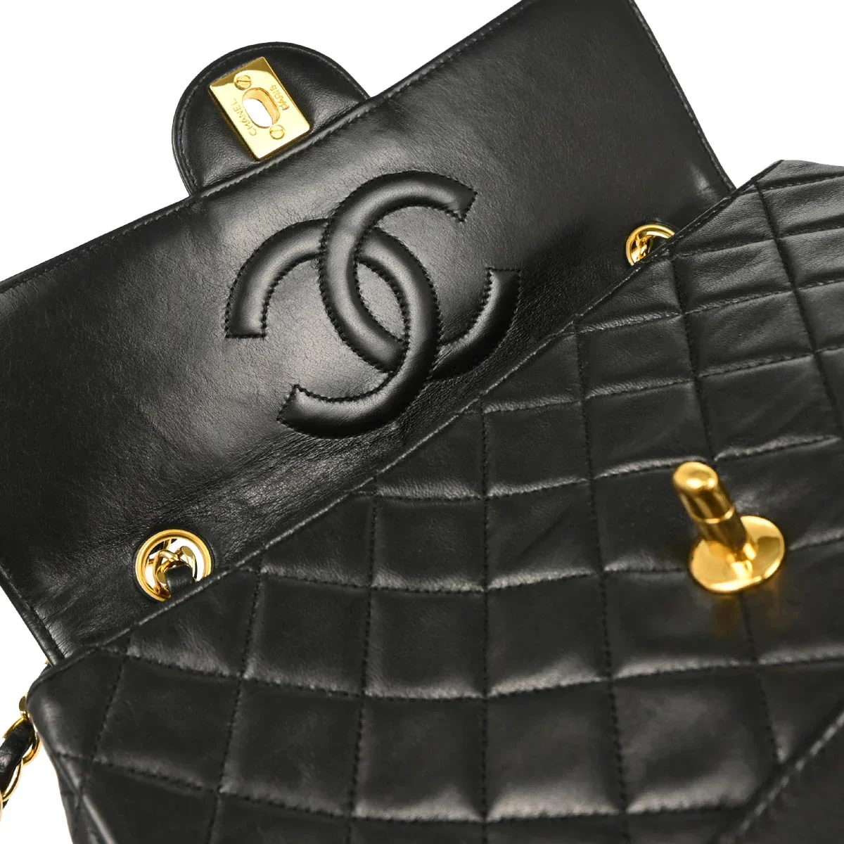 Chanel Black Lambskin Single Flap Shoulder Bag - Image 8