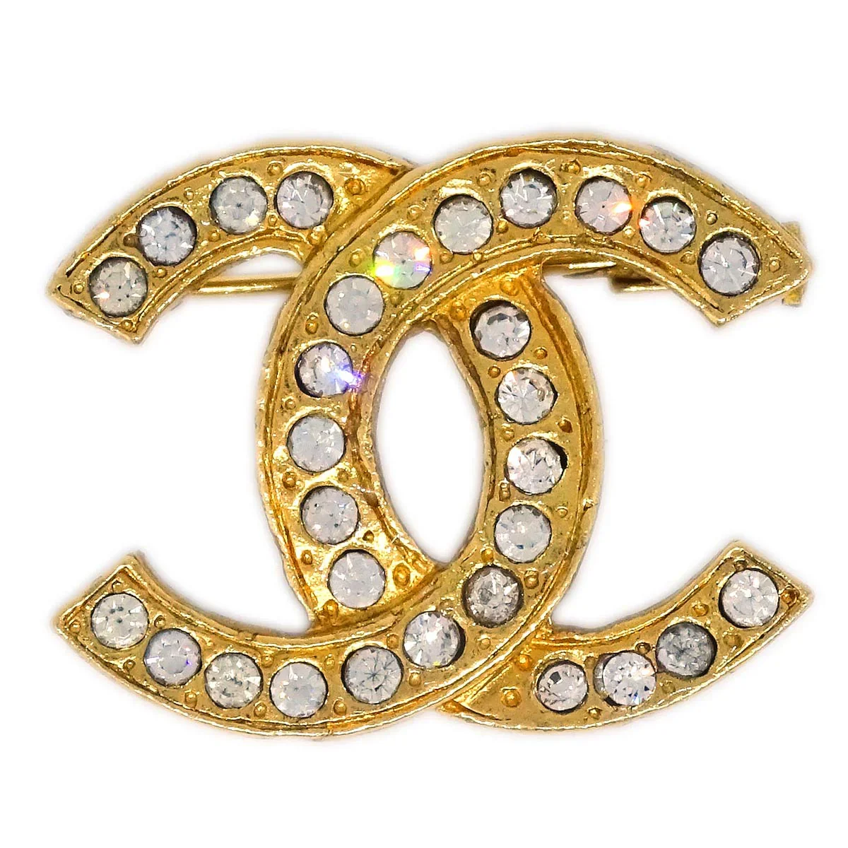 Chanel CC Brooch Pin Gold Rhinestone