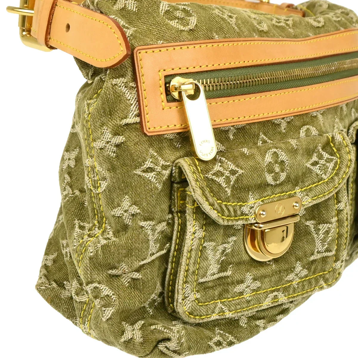 Louis Vuitton 2006 Green Monogram Denim Baggy PM Shoulder Bag M95213 - Image 3