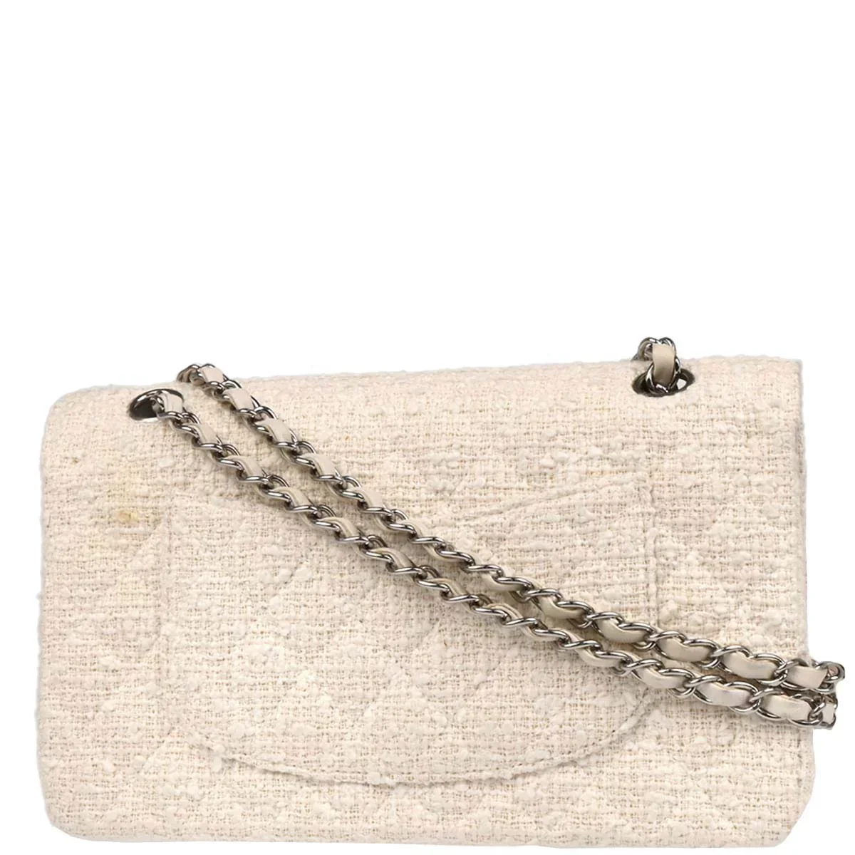 Chanel 2003-2004 White Tweed Medium Classic Double Flap Shoulder Bag - Image 2