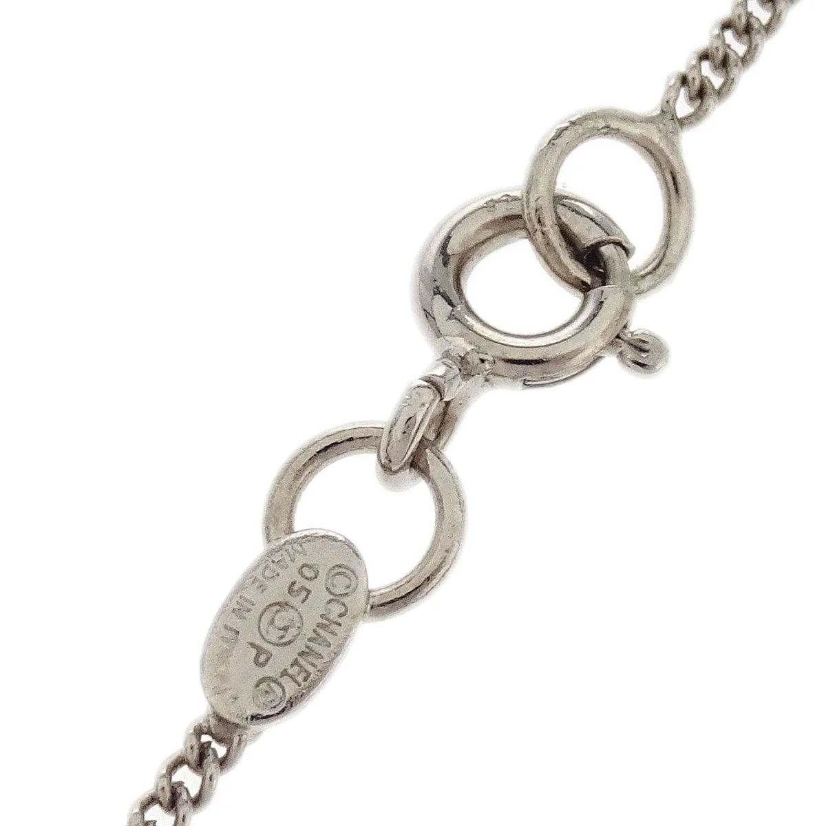 Chanel CC Chain Pendant Necklace Acrylic Silver Red 05P - Image 4