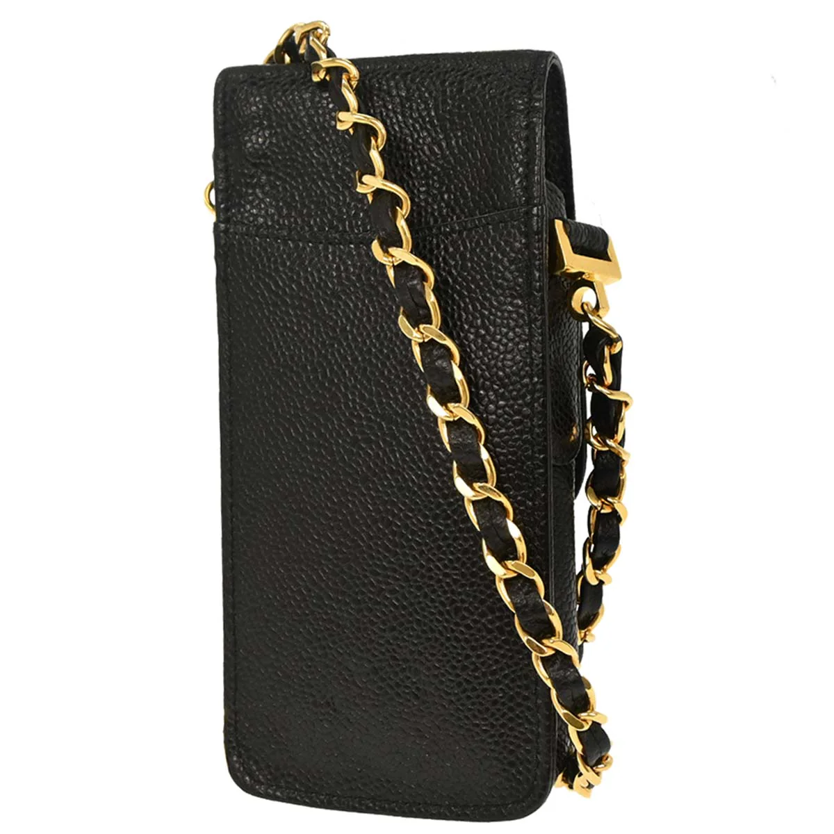 Chanel 1994-1996 Black Caviar Skin Chain Shoulder Bag Pochette Phone Case - Image 2