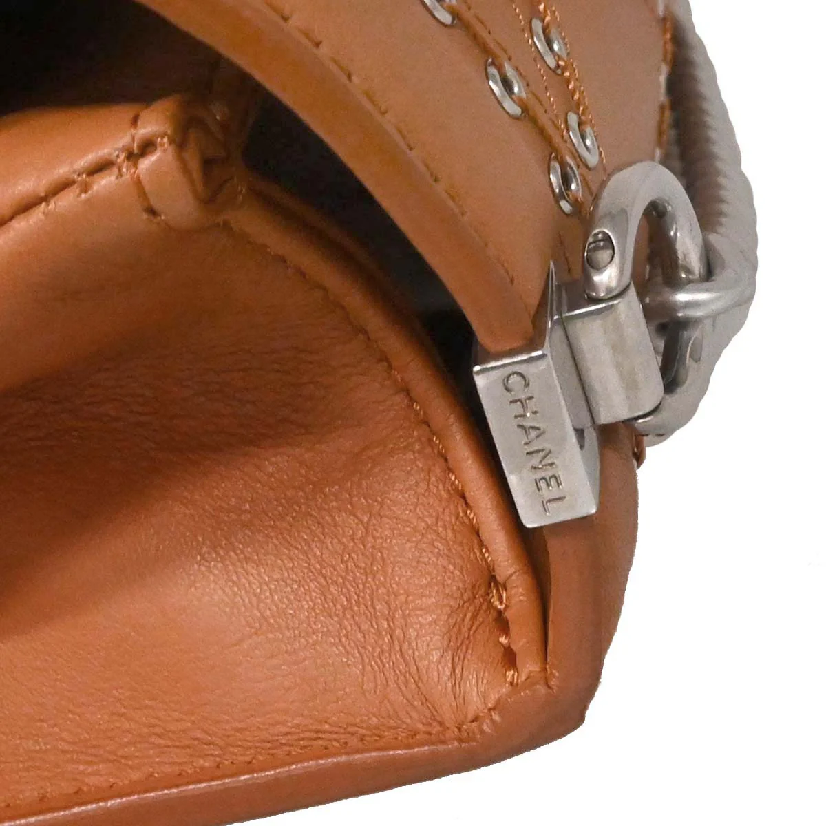 Chanel 2018 Brown Calfskin Coco Eyelets Round Flap Shoulder Bag - Image 8