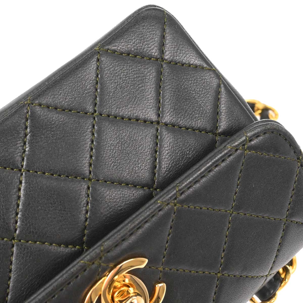 Chanel 1989-1991 Khaki Lambskin Straight Flap Shoulder Bag - Image 11