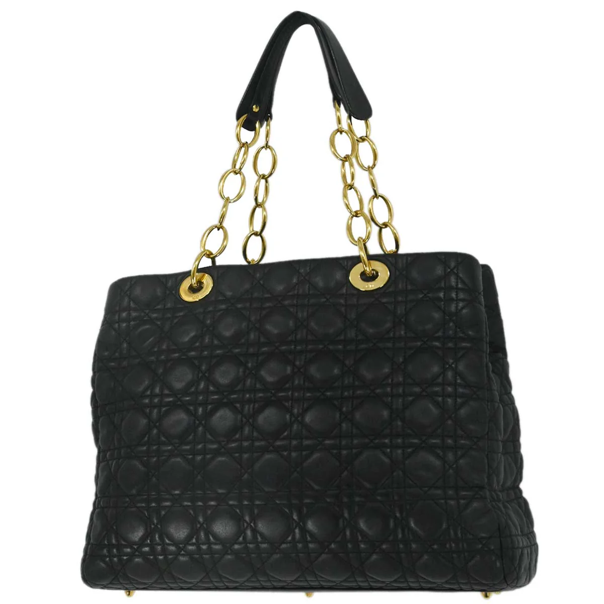 Christian Dior Black Lambskin Cannage Tote Handbag - Image 2