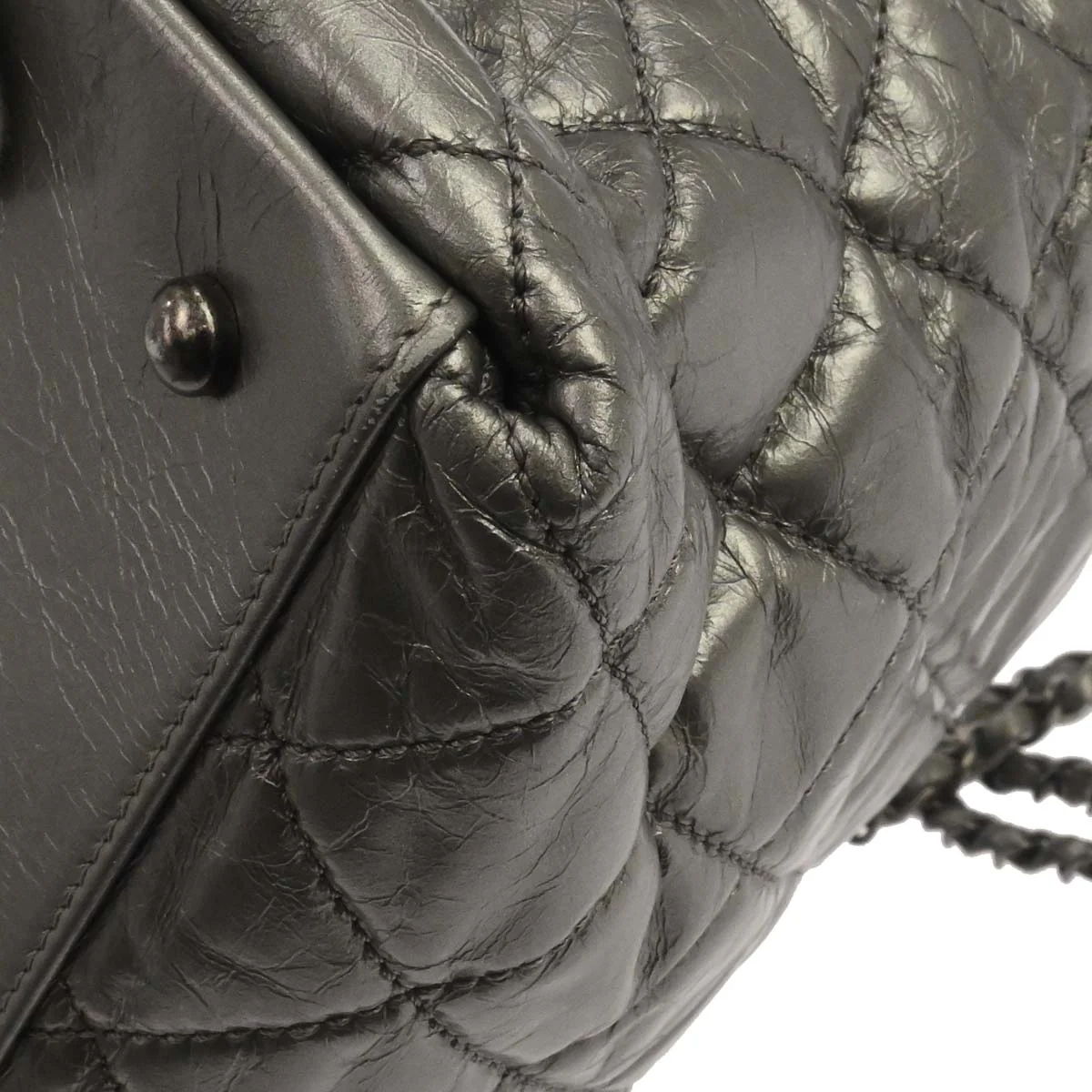 Chanel 2012 Metallic Silver Calfskin Chain Me Tote Handbag - Image 10