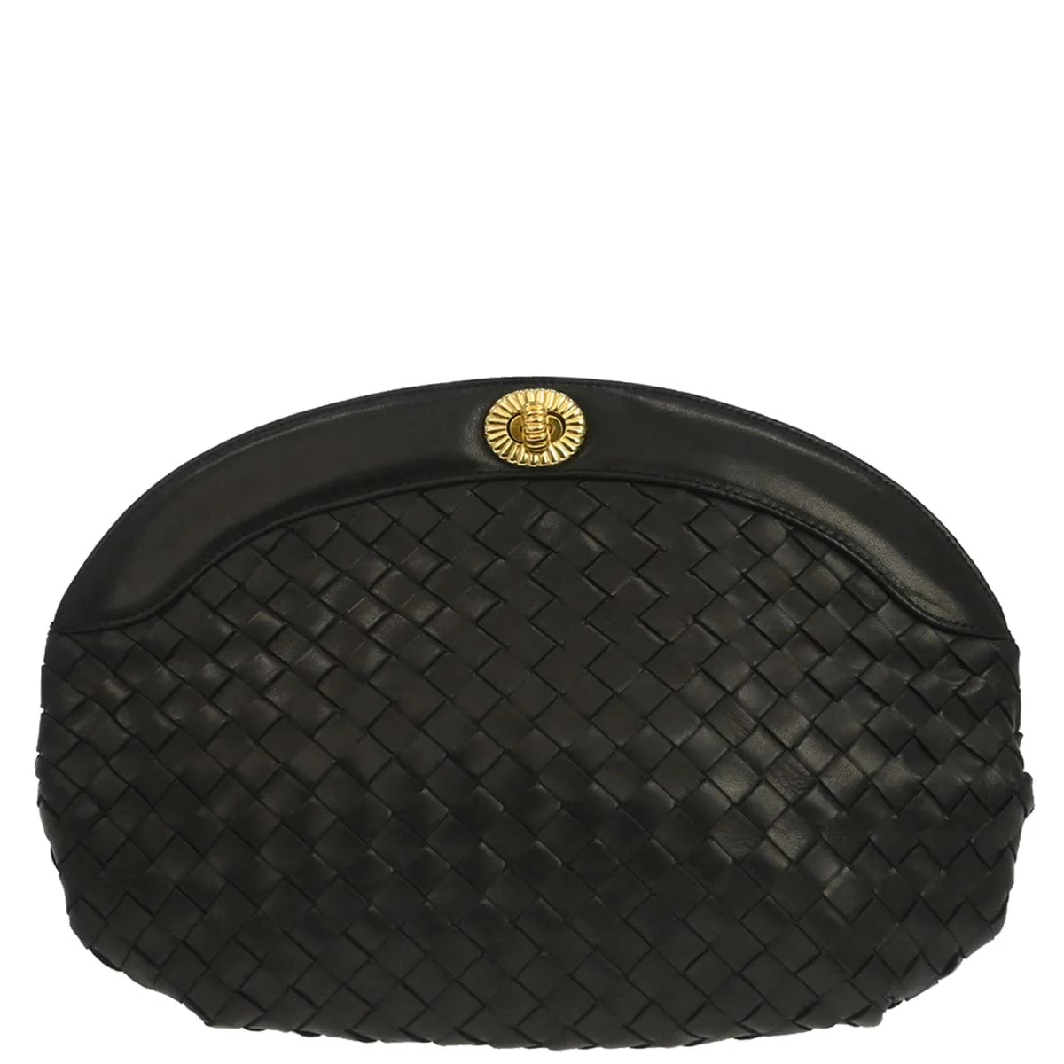 Bottega Veneta Black Lambskin Intrecciato Clutch Bag