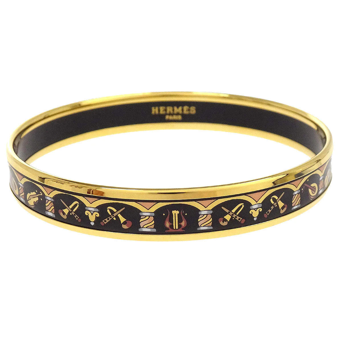 Hermes Enamel Cloisonne Ware Bangle Black Gold