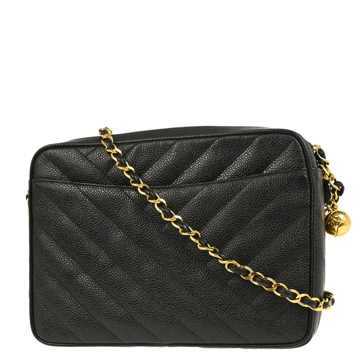 Chanel 1991-1994 Black Caviar Bias Stitch Camera Bag Small Shoulder Bag - Image 2