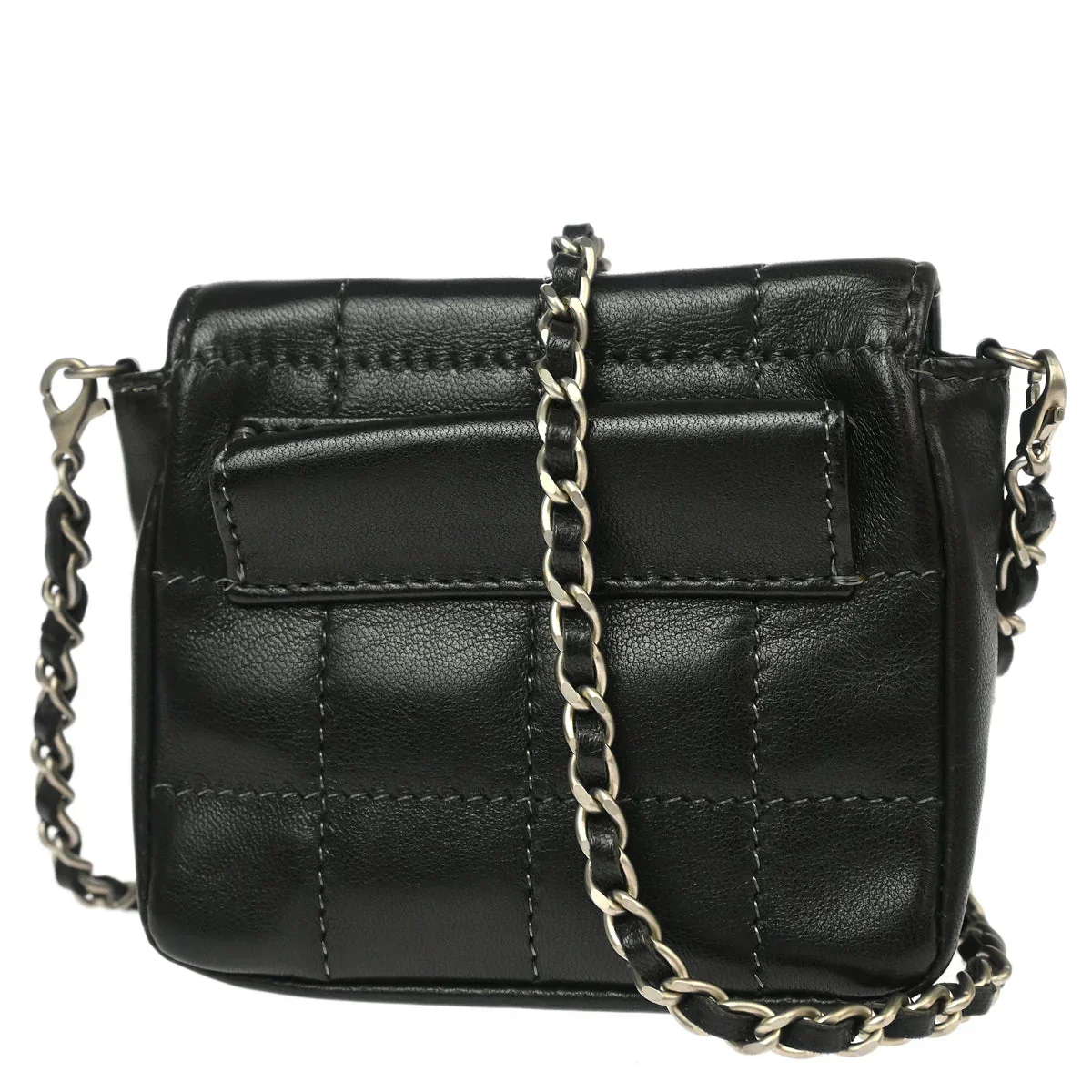 Chanel 2000-2001 Black Lambskin Choco Bar Micro Classic Flap Shoulder Bag Pochette - Image 2