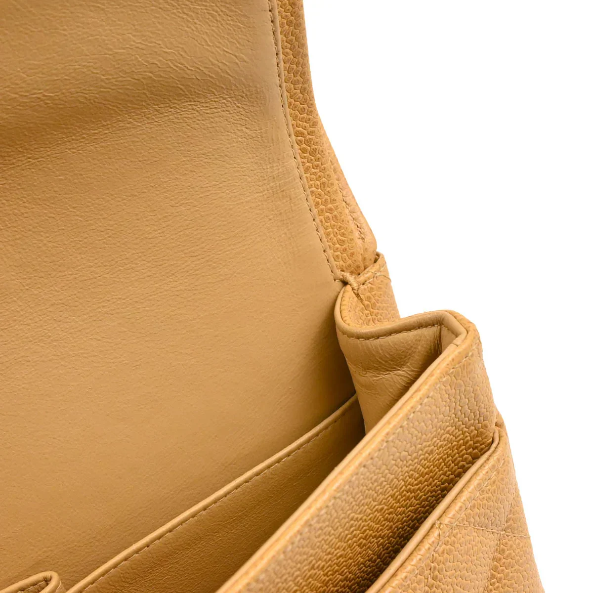 Chanel 1994-1996 Beige Caviar Medium Classic Double Flap Shoulder Bag - Image 9
