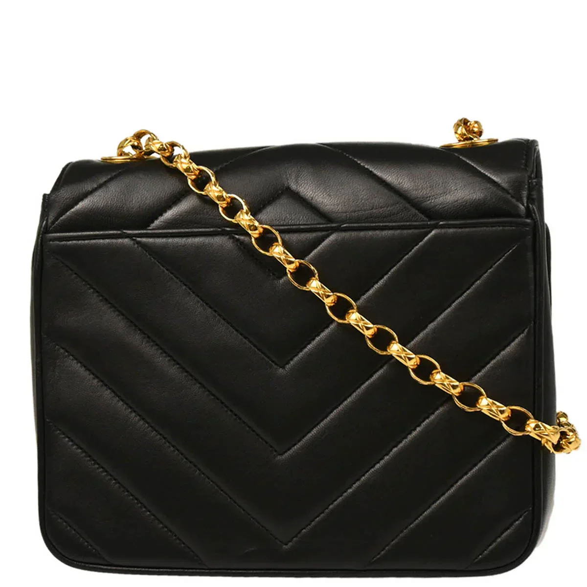 Chanel 1991-1994 Black Lambskin Chevron Shoulder Bag - Image 2