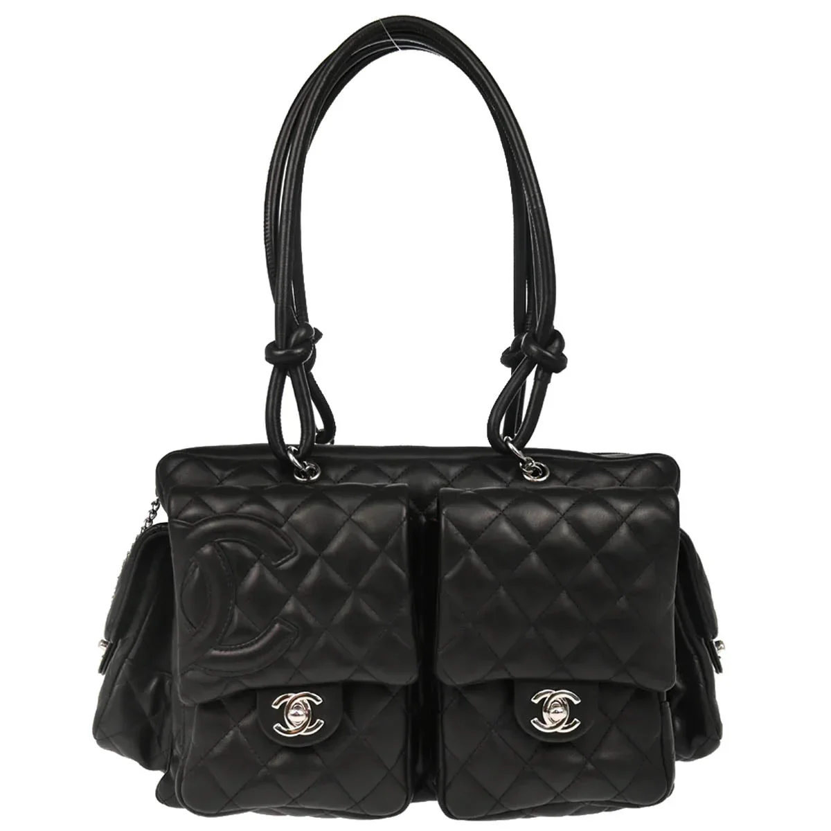Chanel 2003-2004 Black Calfskin Cambon Ligne Reporter Bag Handbag