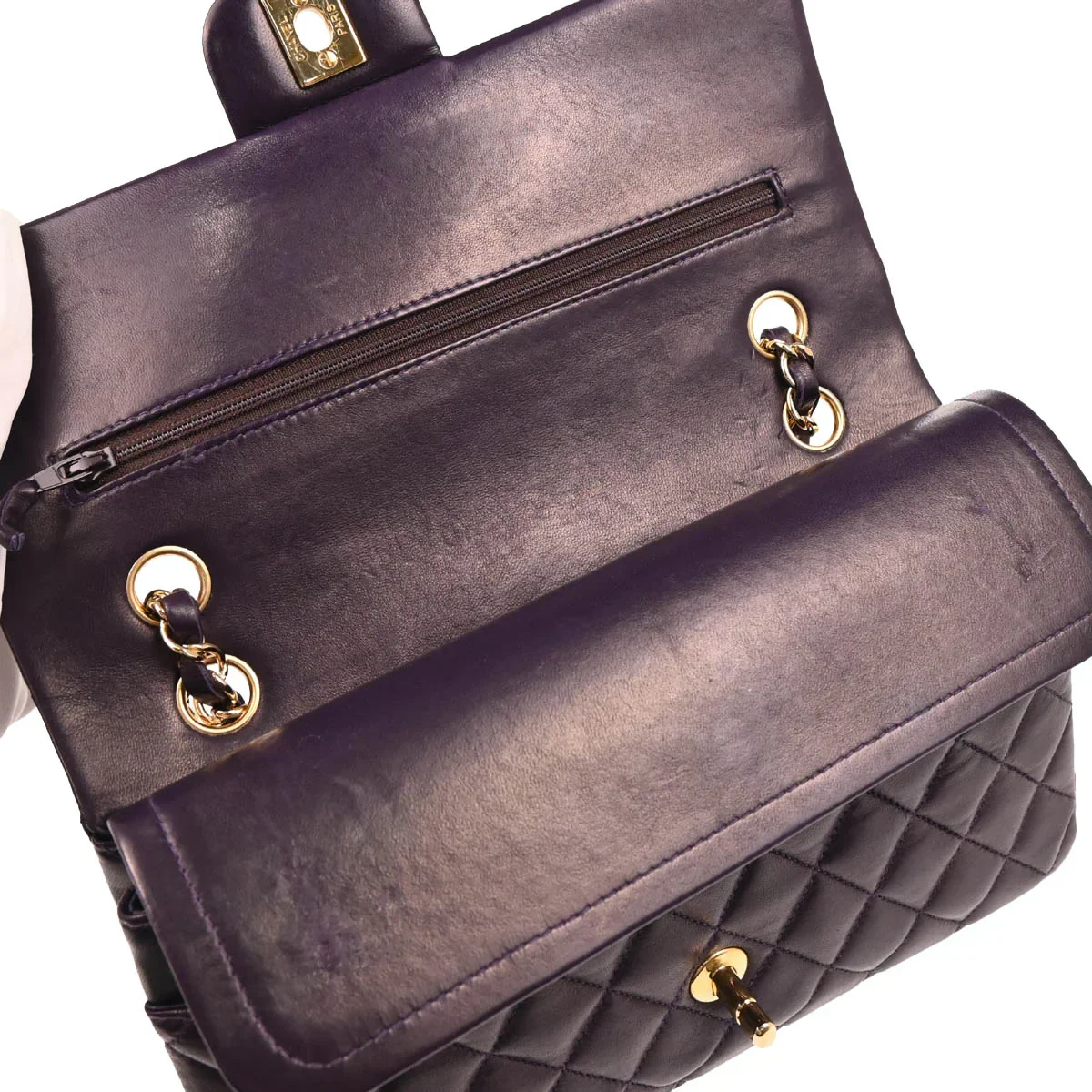Chanel 2002-2003 Purple Lambskin Medium Classic Double Flap Shoulder Bag - Image 7