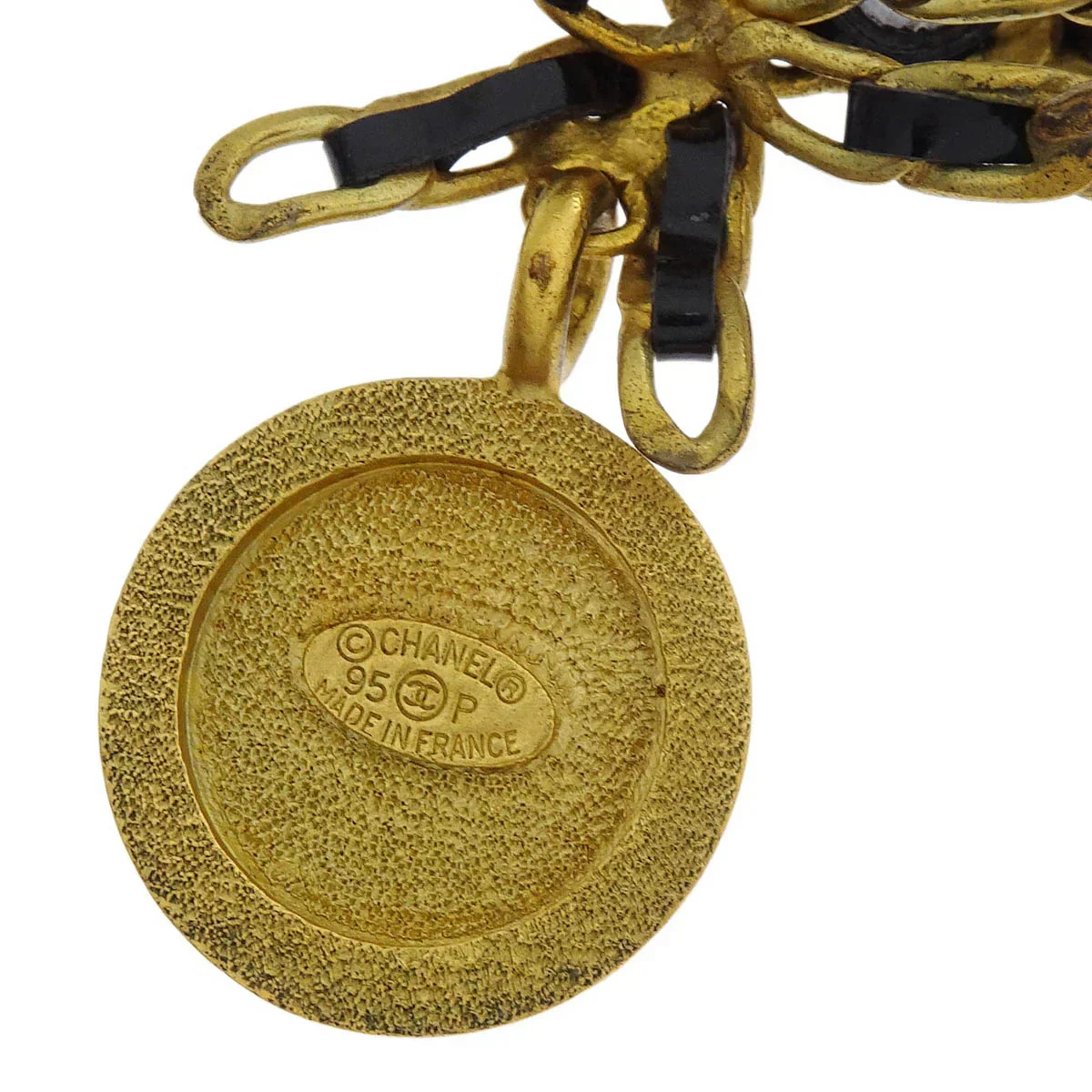Chanel Gold Black Bow Medallion Rhinestone Choker Necklace 95P - Image 4