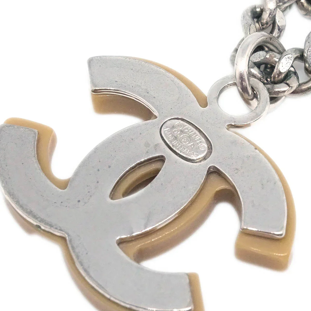 Chanel CC Chain Necklace Silver Brown 05A - Image 3