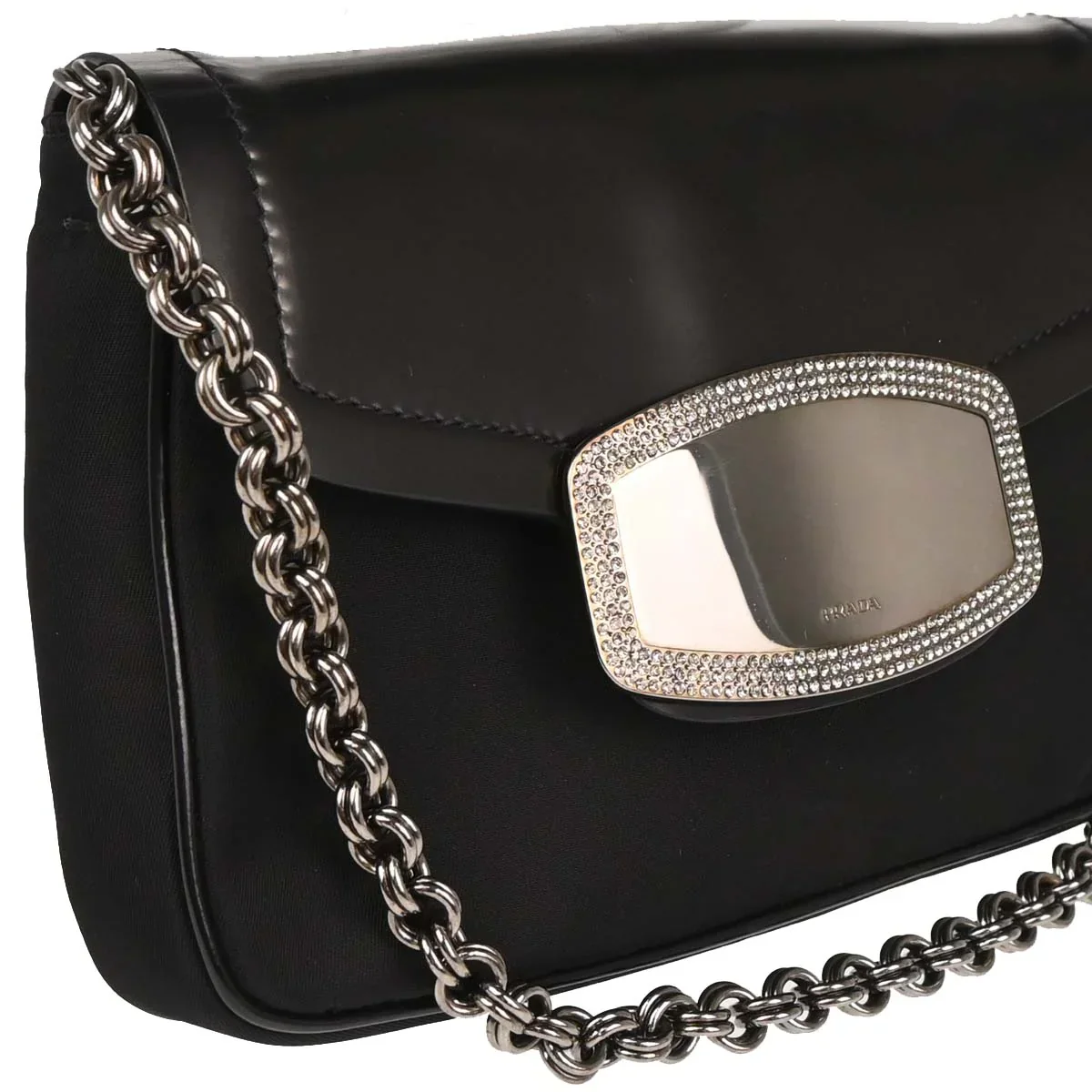 Prada Black Nylon Leather Rhinestone Handbag - Image 3