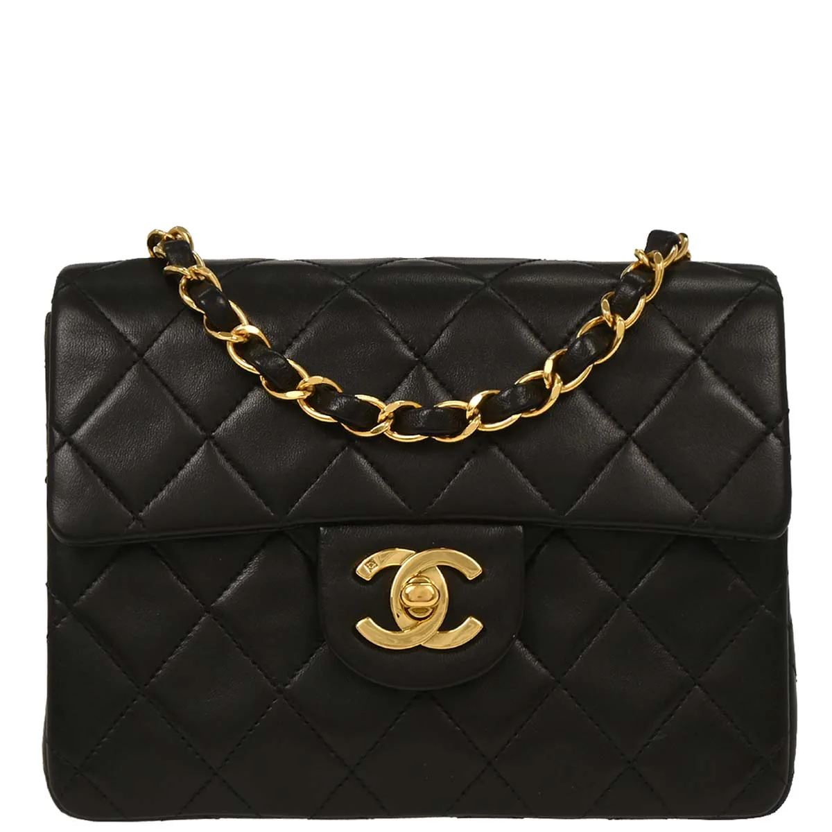 Chanel Black Lambskin Mini Classic Square Flap Shoulder Bag