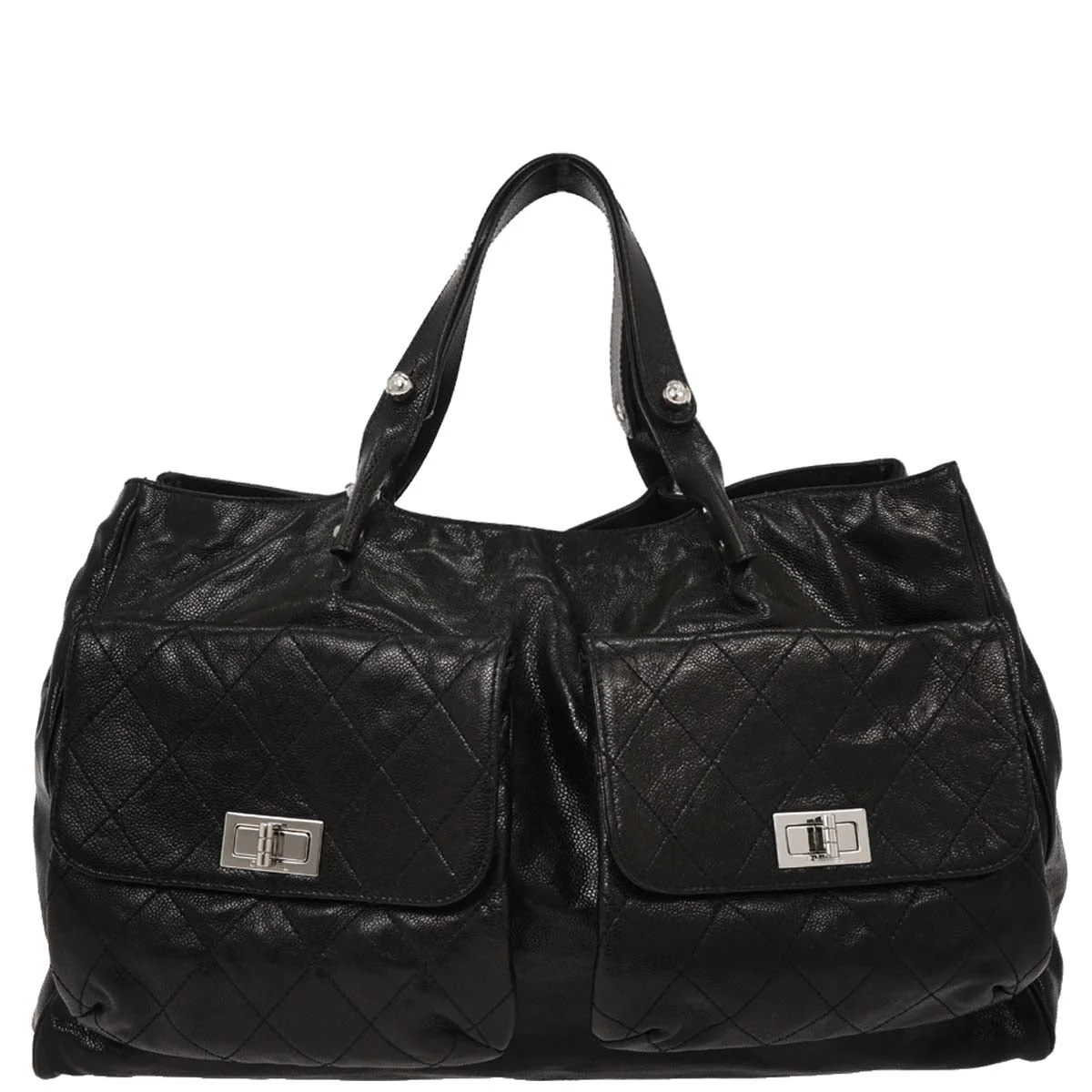 Chanel 2008-2009 Black Caviar Mademoiselle Lock Tote Handbag