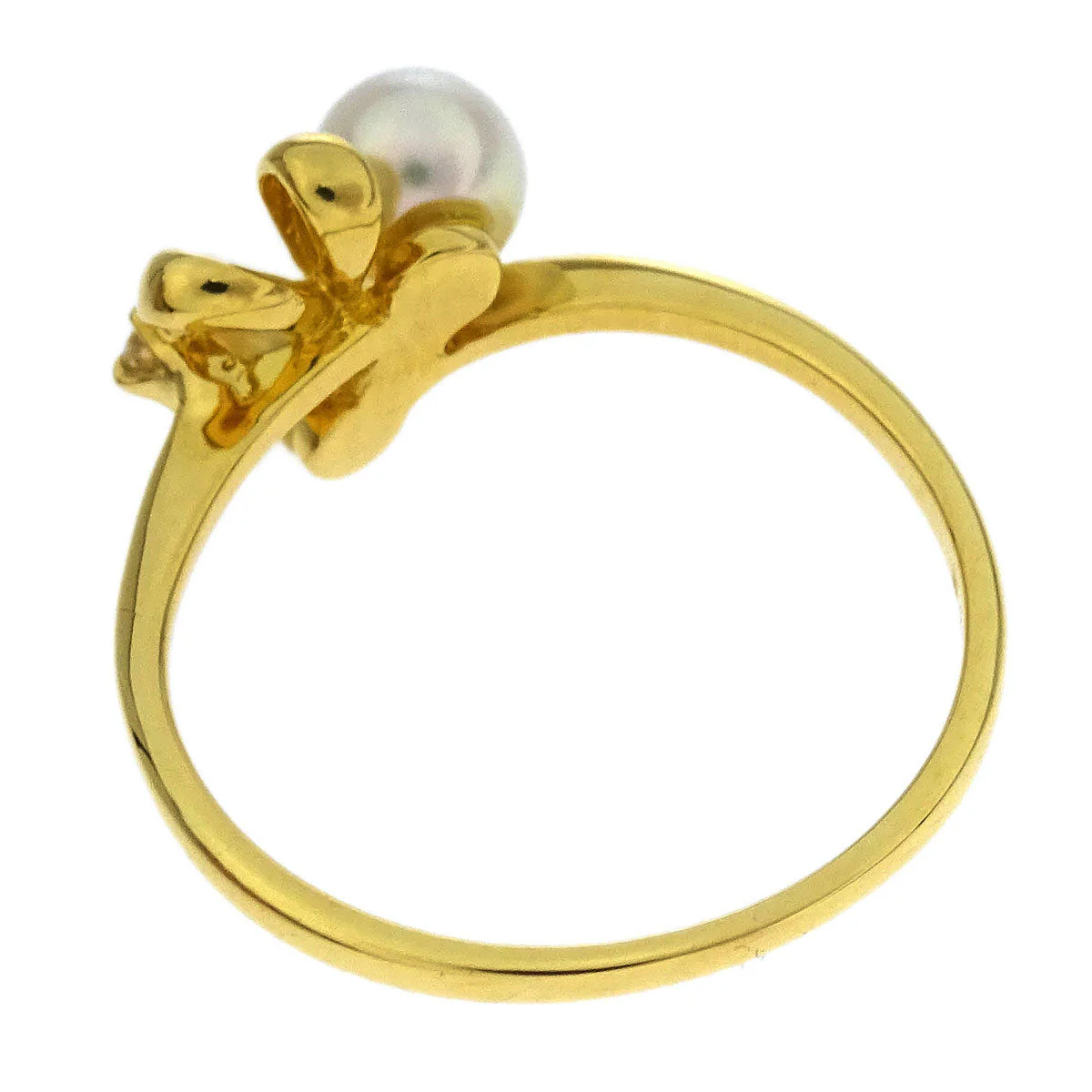 Mikimoto Ring 18K Genuine Pearl Diamond Gold #49 - Image 2