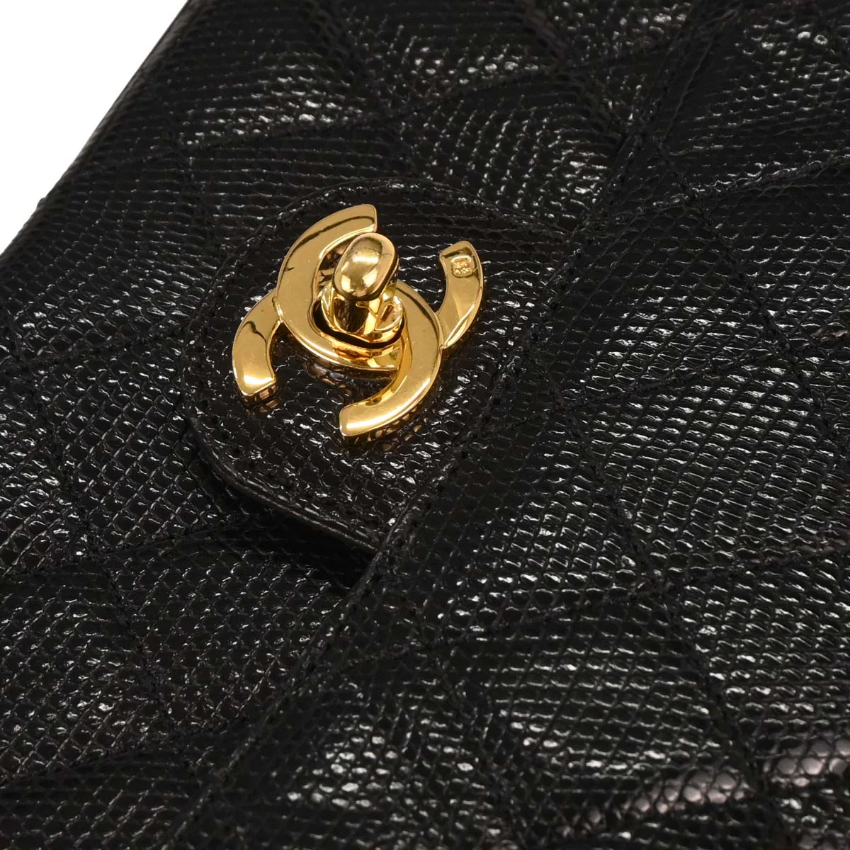 Chanel 1991-1994 * Black Lizard Mini Classic Square Flap Shoulder Bag - Image 5