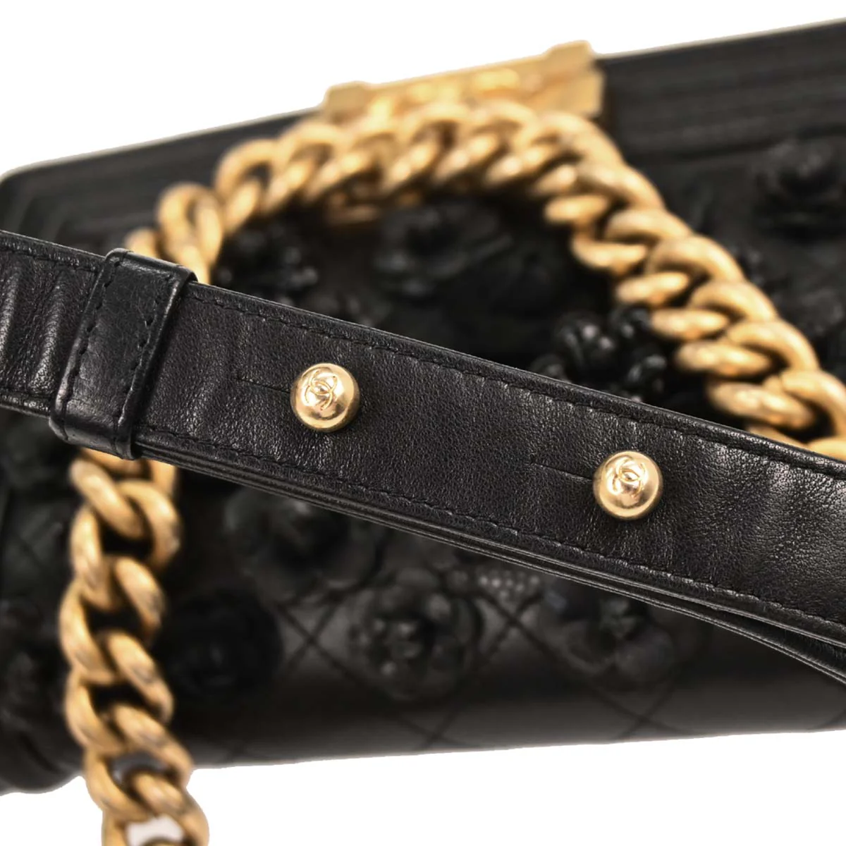 Boy Chanel Black Caviar Camellia Small Chain Shoulder Bag - Image 7