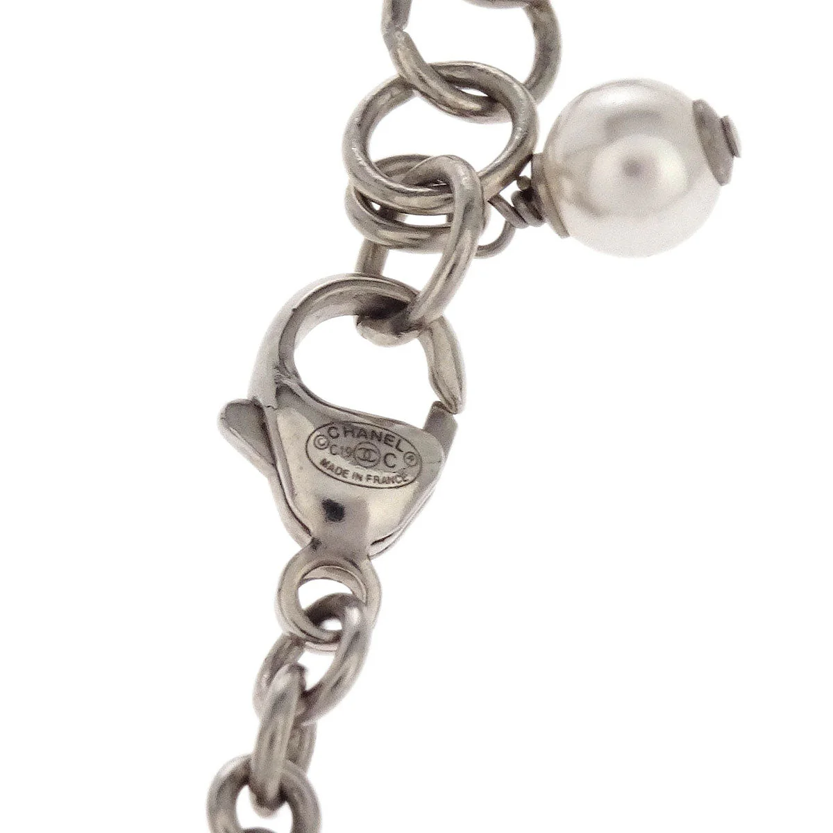 Chanel CC Chain Bracelet Silver Costume Pearl C19C - Image 4