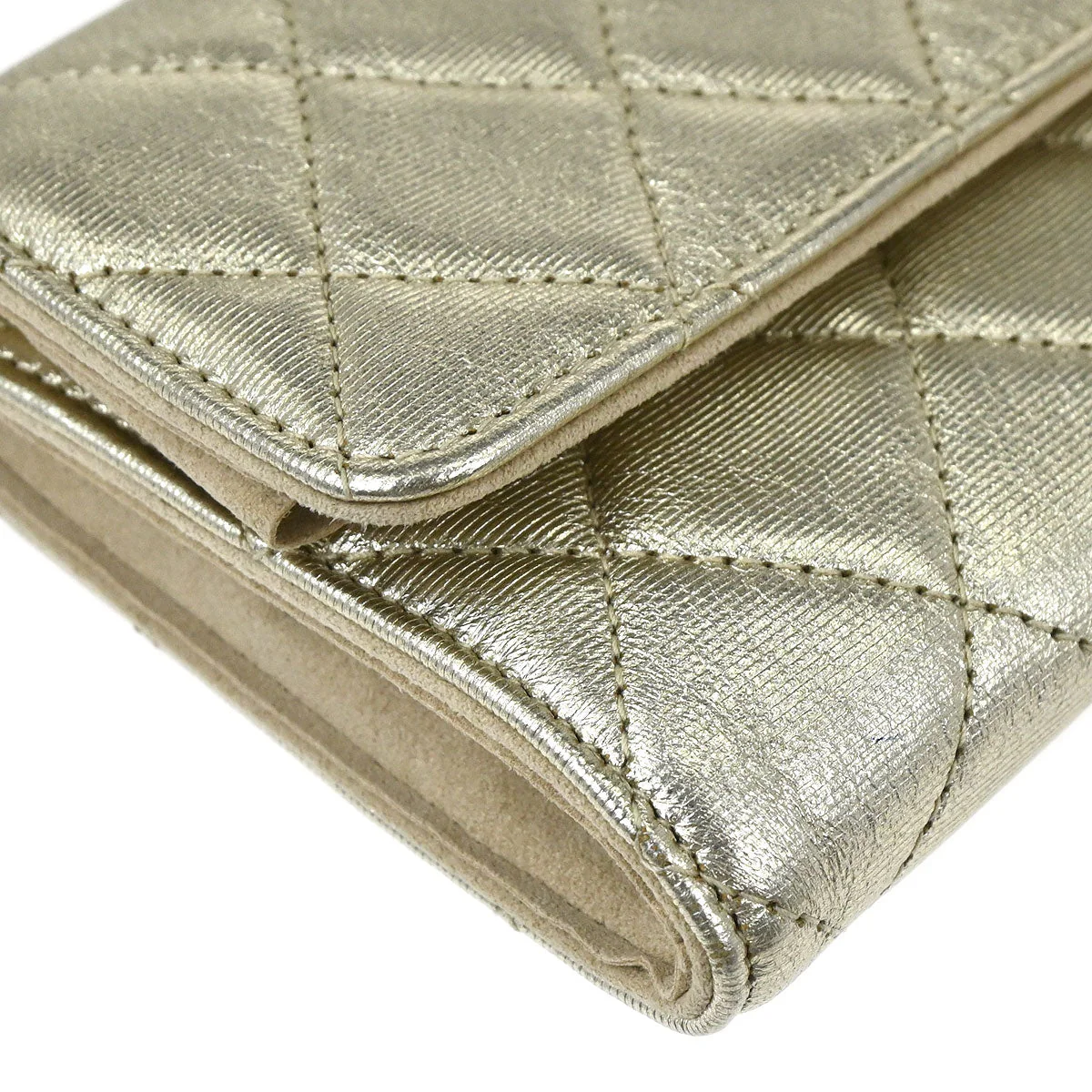 Chanel 2016-2017 Metallic Gold Lambskin Mademoiselle Lock Jewelry Case Clutch Bag - Image 4