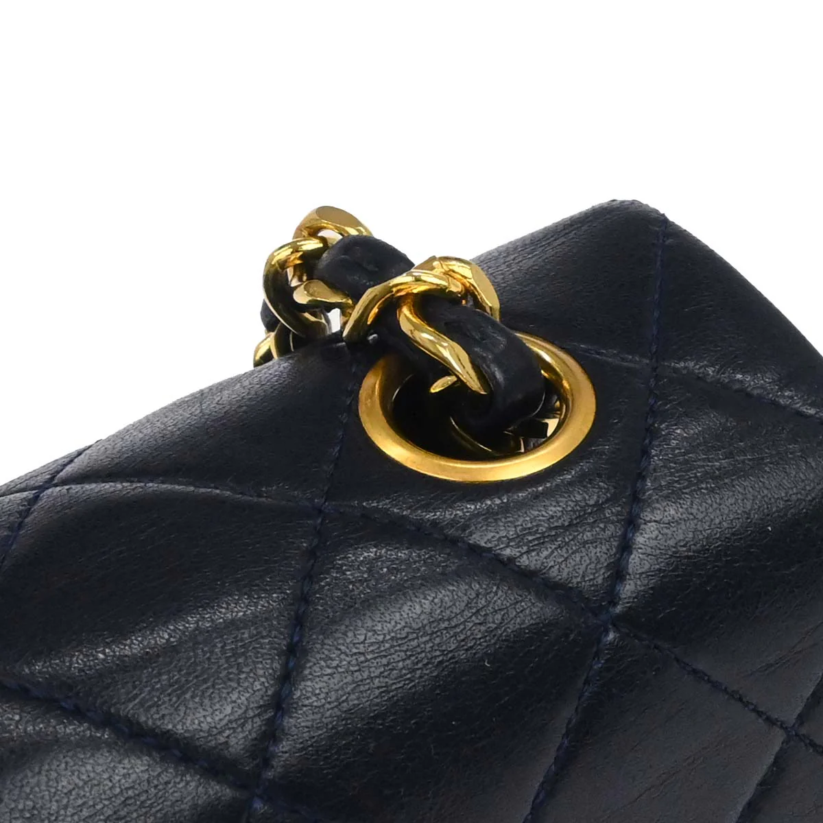 Chanel Navy Lambskin Classic Square Flap Shoulder Bag 20 - Image 10