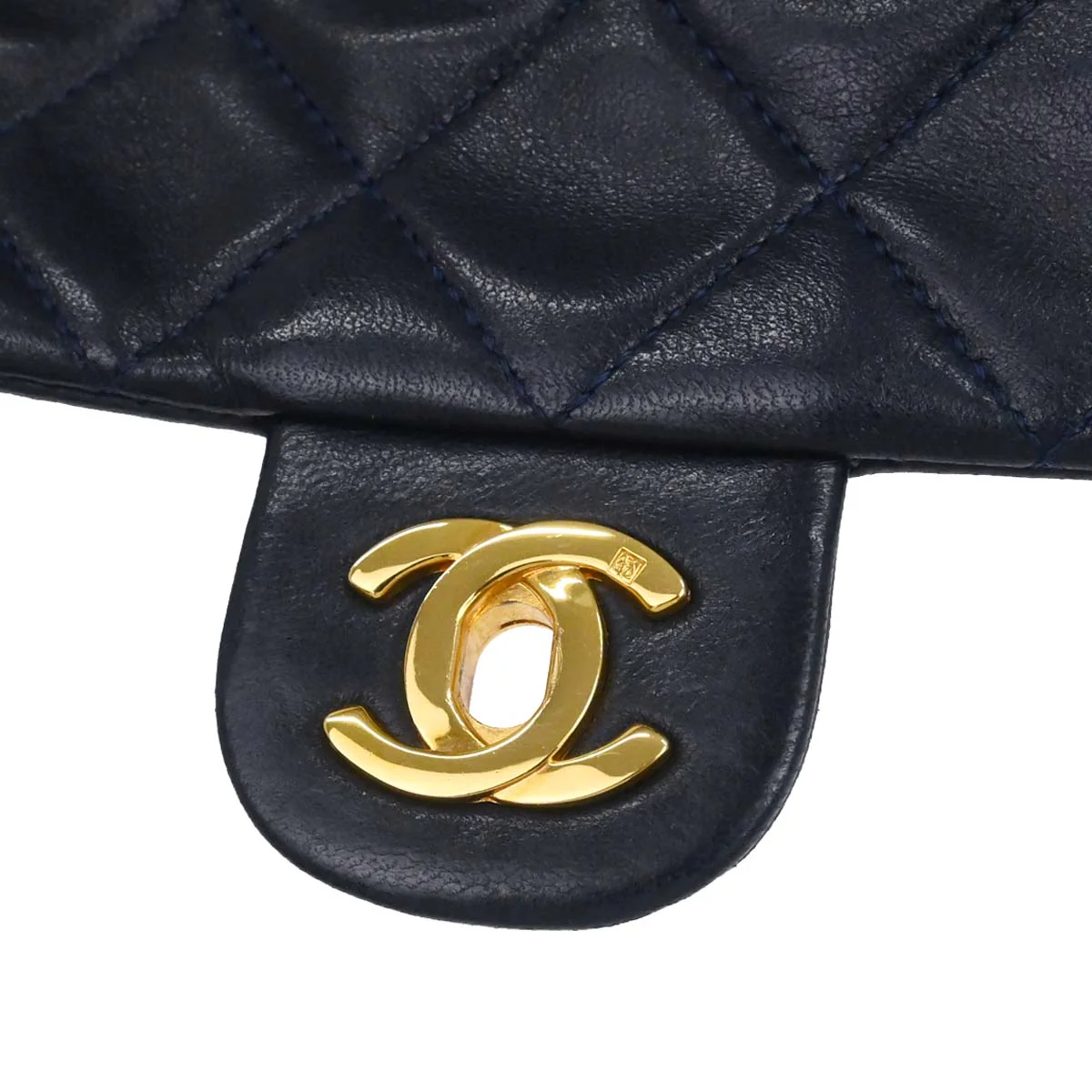Chanel Navy Lambskin Classic Square Flap Shoulder Bag 20 - Image 11
