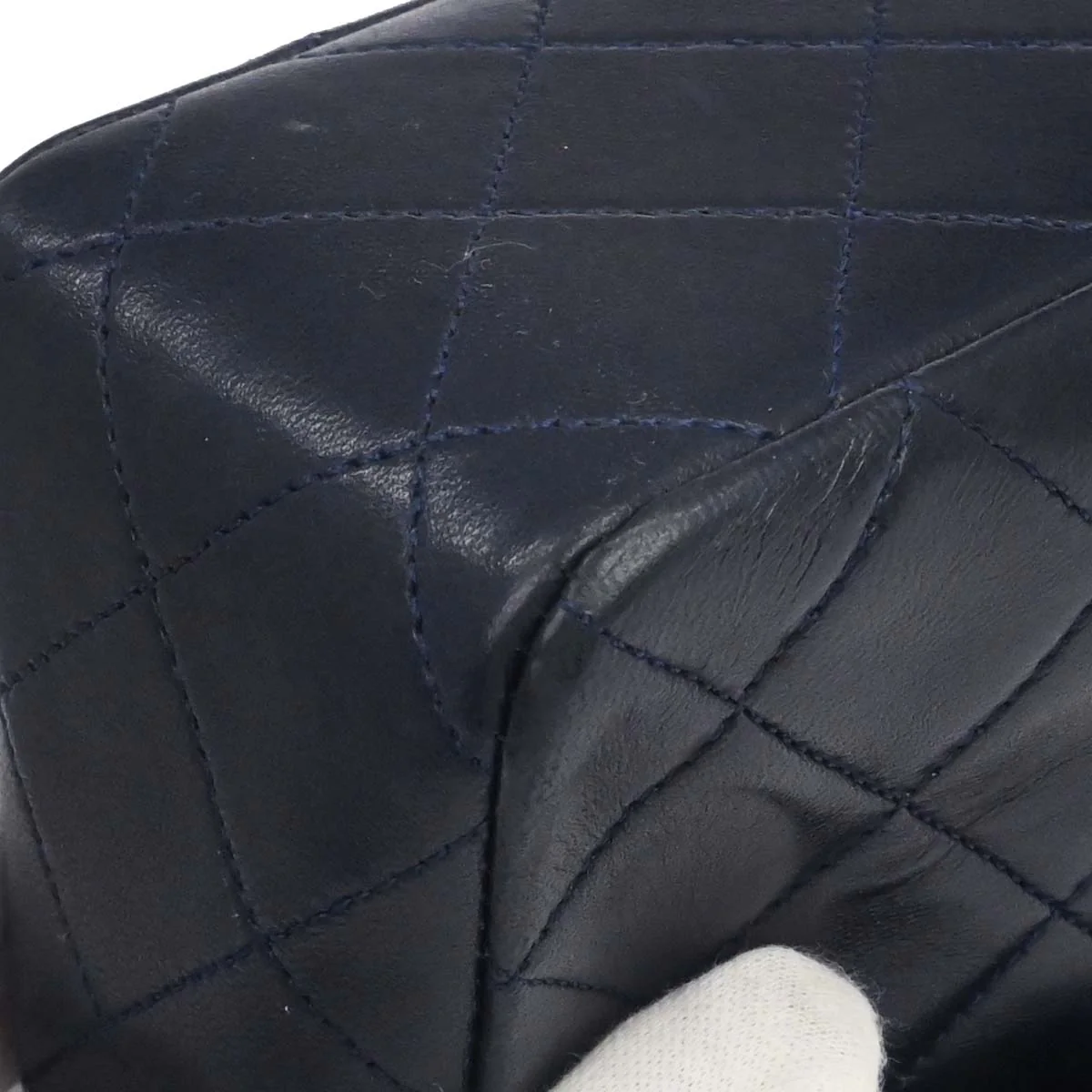 Chanel Navy Lambskin Classic Square Flap Shoulder Bag 20 - Image 3
