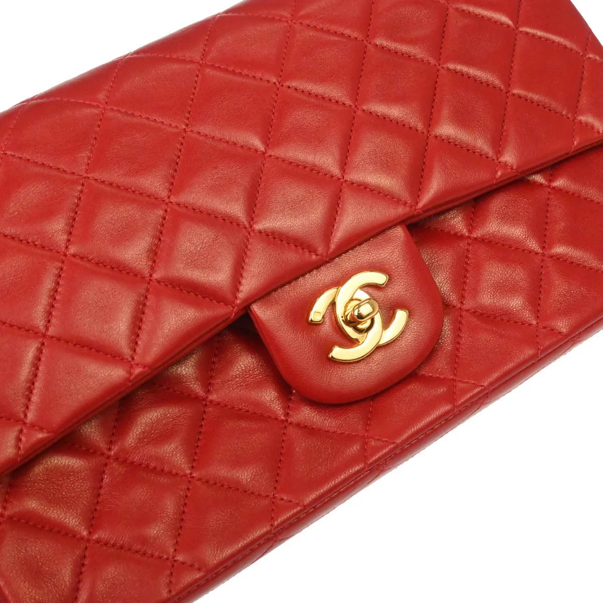 Chanel Red Lambskin Medium Classic Double Flap Shoulder Bag - Image 13