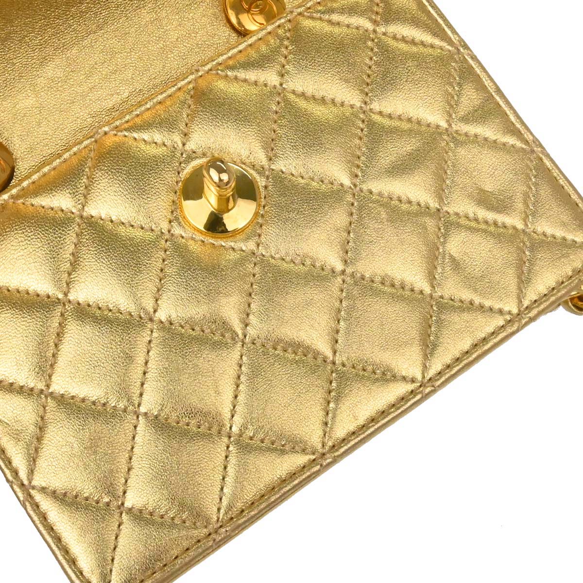 Chanel Gold Lambskin Straight Flap Shoulder Bag - Image 12