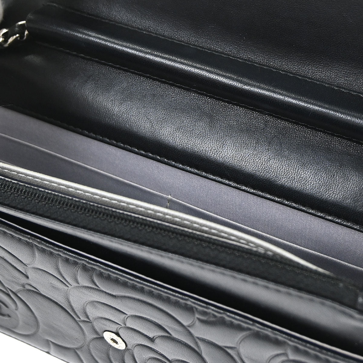 Chanel 2012 Black Lambskin Camellia WOC Wallet on Chain Bag - Image 15