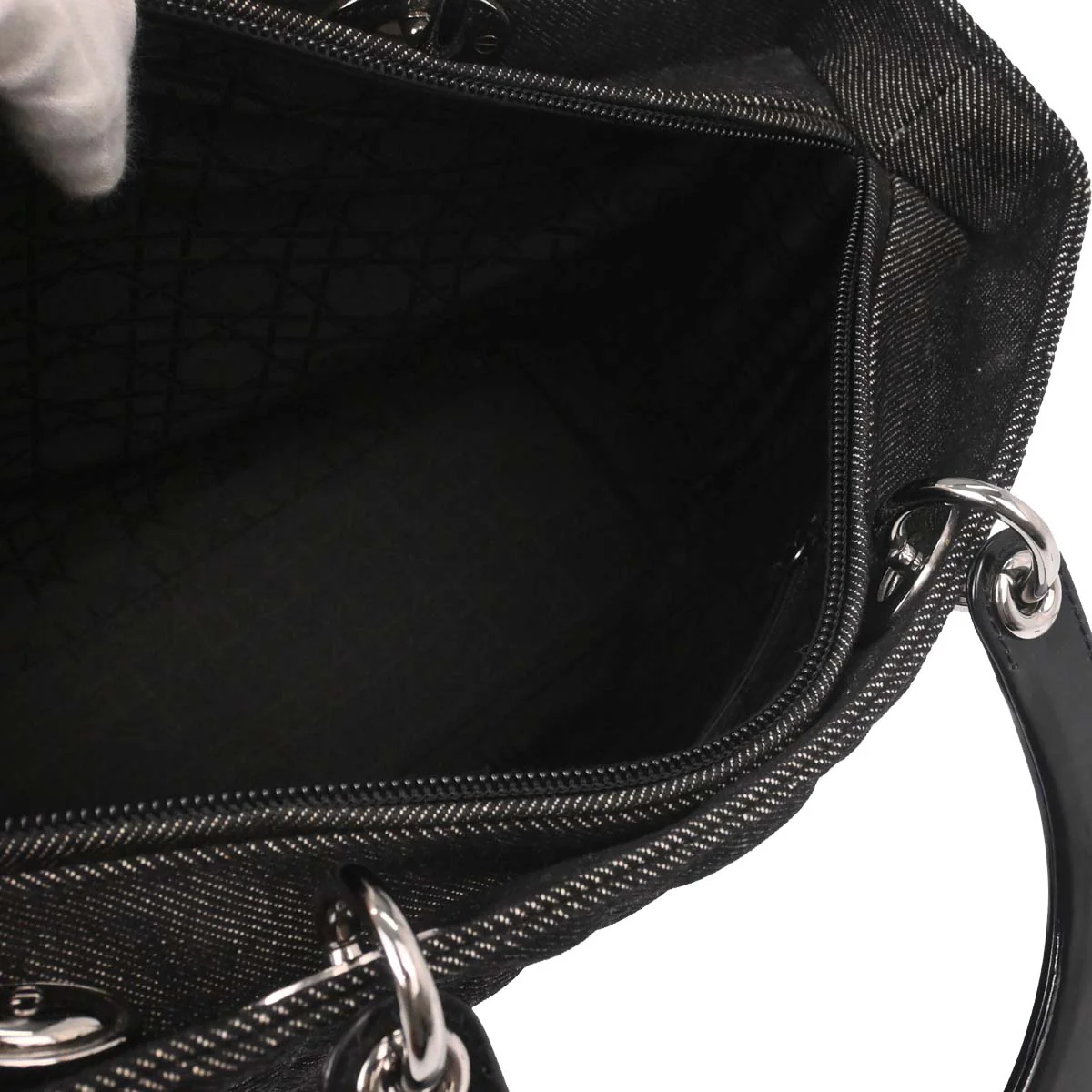 Christian Dior Black Denim Large Lady Dior Cannage 2way Shoulder Handbag - Image 16